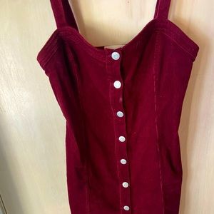 Red corduroy button up tank top dress